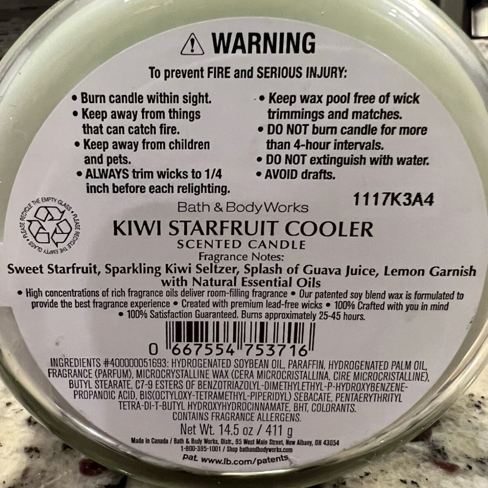Bath & Body Works: 14.5 oz 3-Wick Candle: Kiwi Starfruit Cooler - Picture 2 of 2